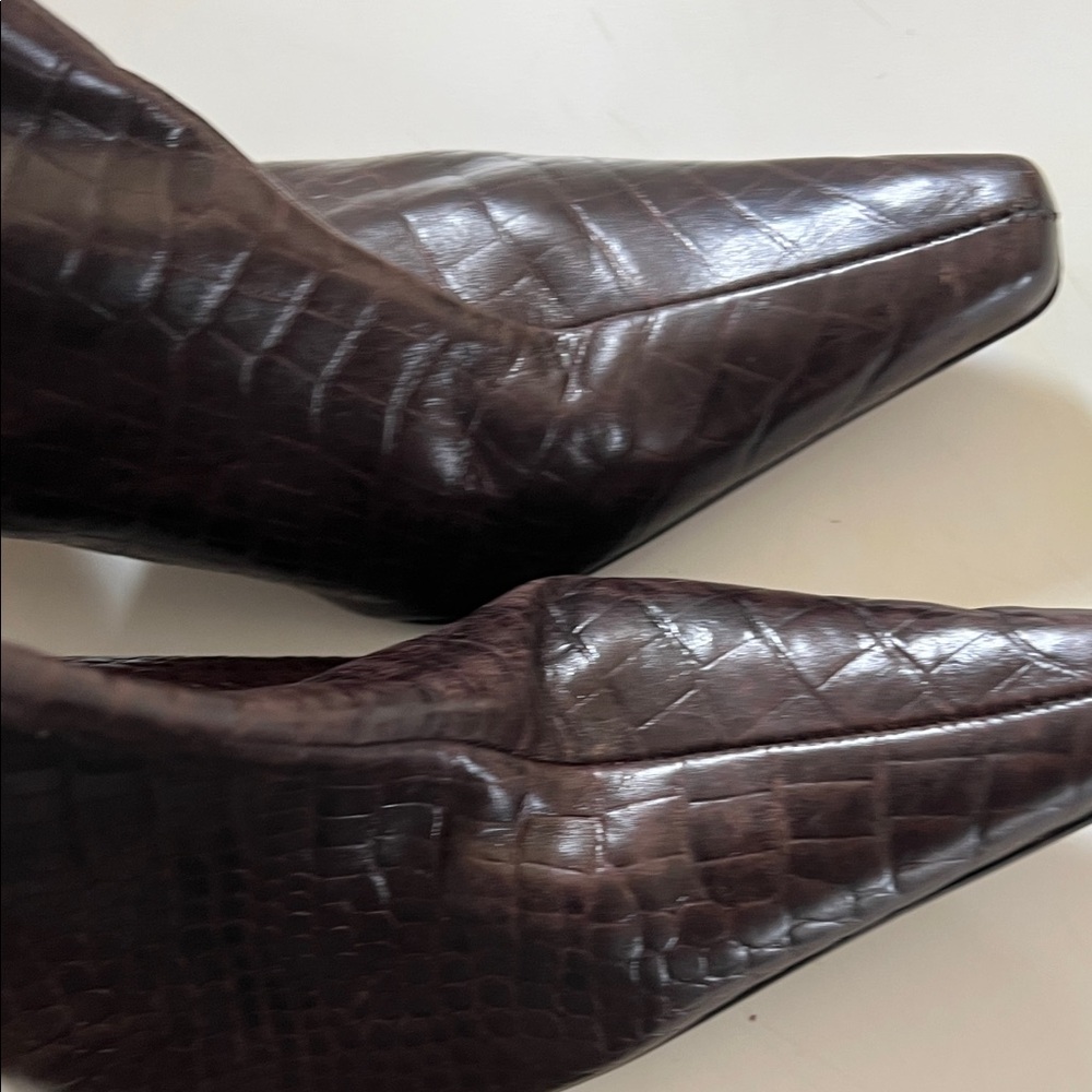 Nine West Dark Brown Crocodile Heeled Boots - Picture 4 of 9